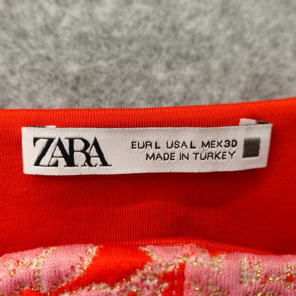 Zara Women Large Red Pink Metallic Floral Crop Tank Top Fitted Bustier Embellish - Picture 3 of 12